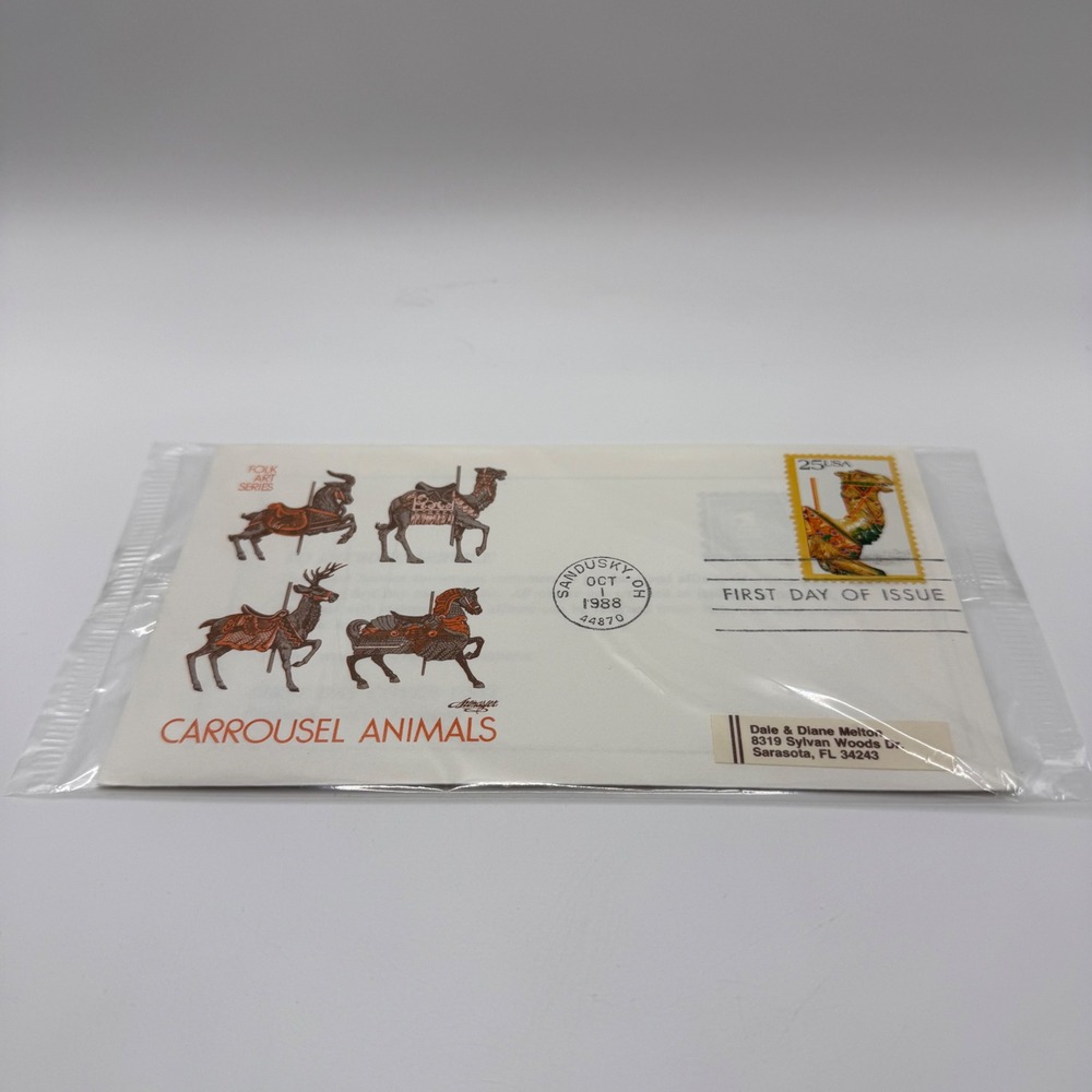 1988 USPS First Day of Issue Carrousel Animals Folk Art Series 25c Camel Stamp